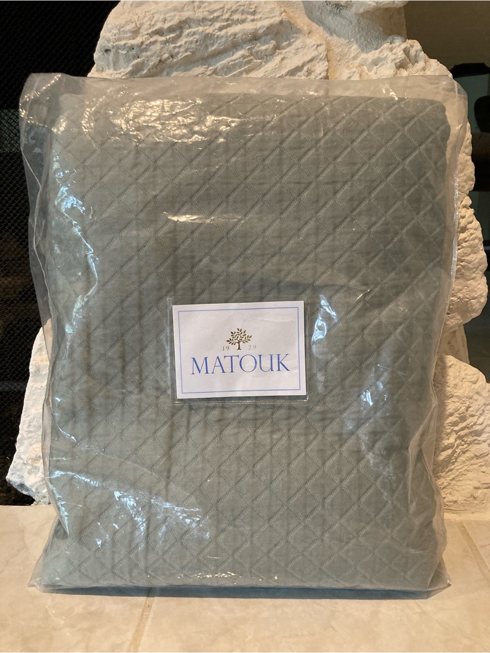 NWT/factory packaging Matouk Nadia full/queen coverlet 94” x 97” in Celadon
